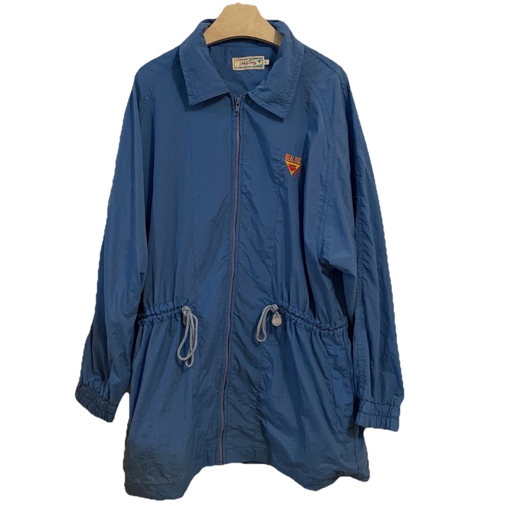 Hang Ten Jacket VINTAGE Lightweight Large Blue Pockets Full Zip Mens Windbreaker